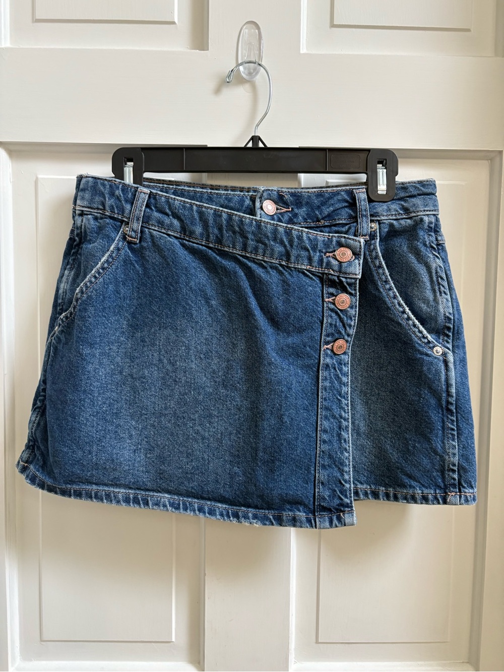 We The Free Dark Blue Wynnie Asymmetrical Button-Front Denim Skirt